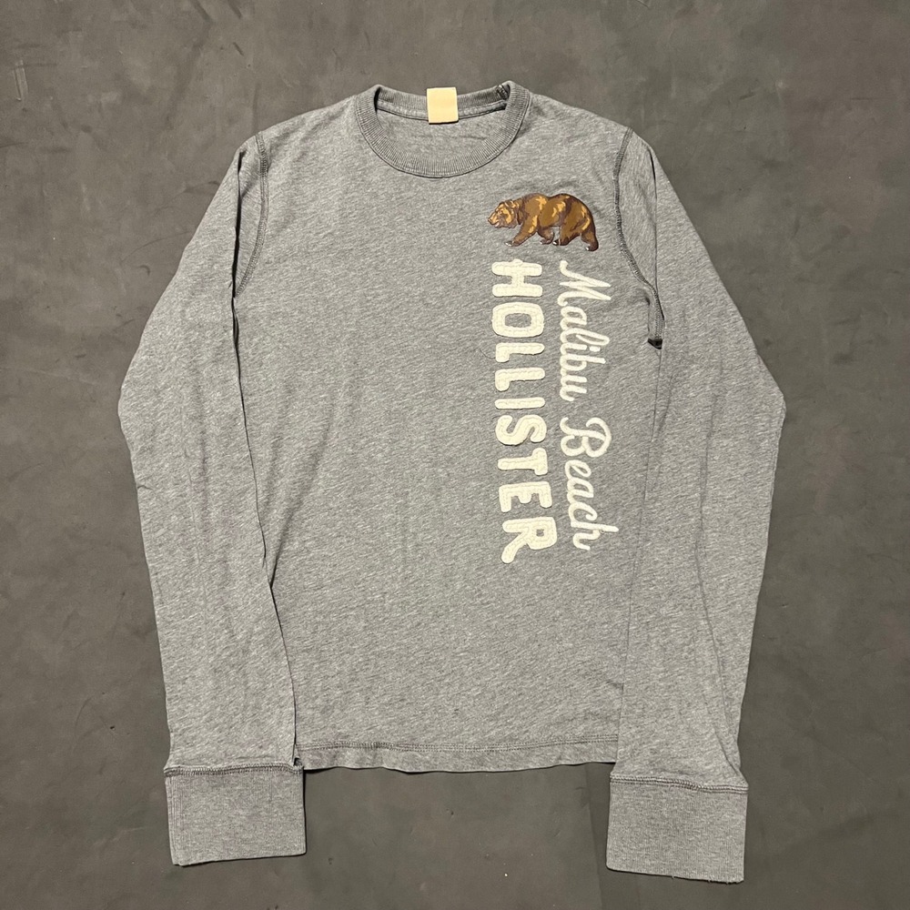 Y2K Hollister Malibu Beach Bear Graphic Long Sleeve Tee Gray Mens Medium Thermal